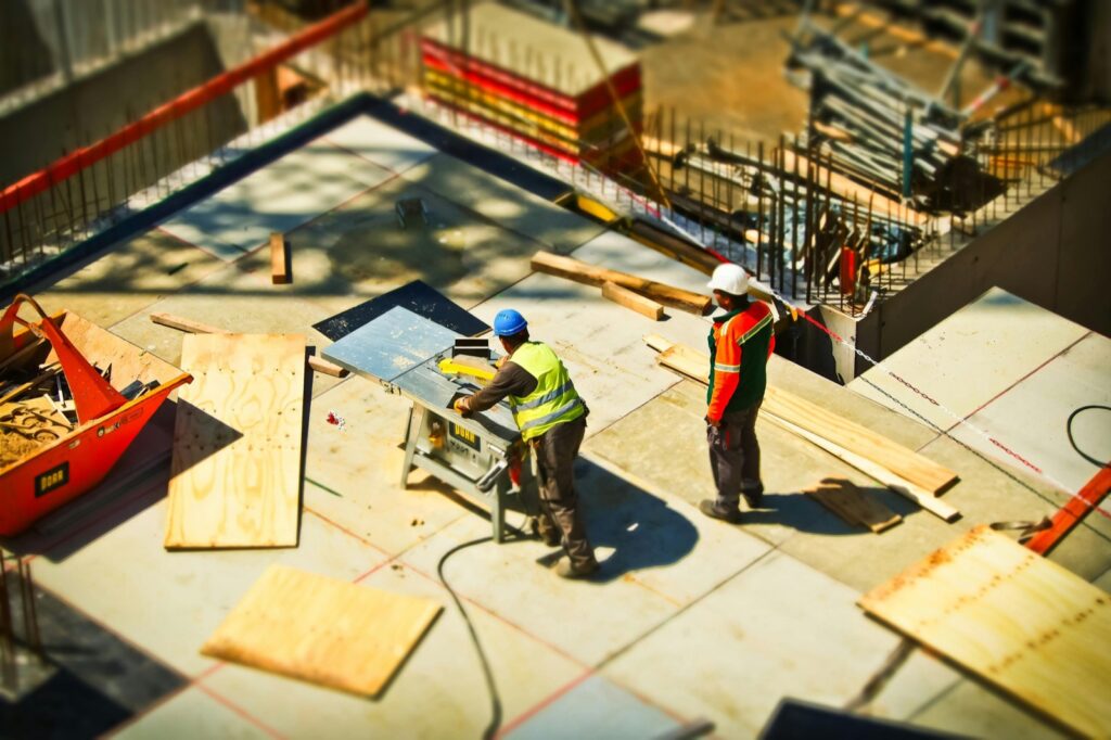 Construction crew working on a building deck